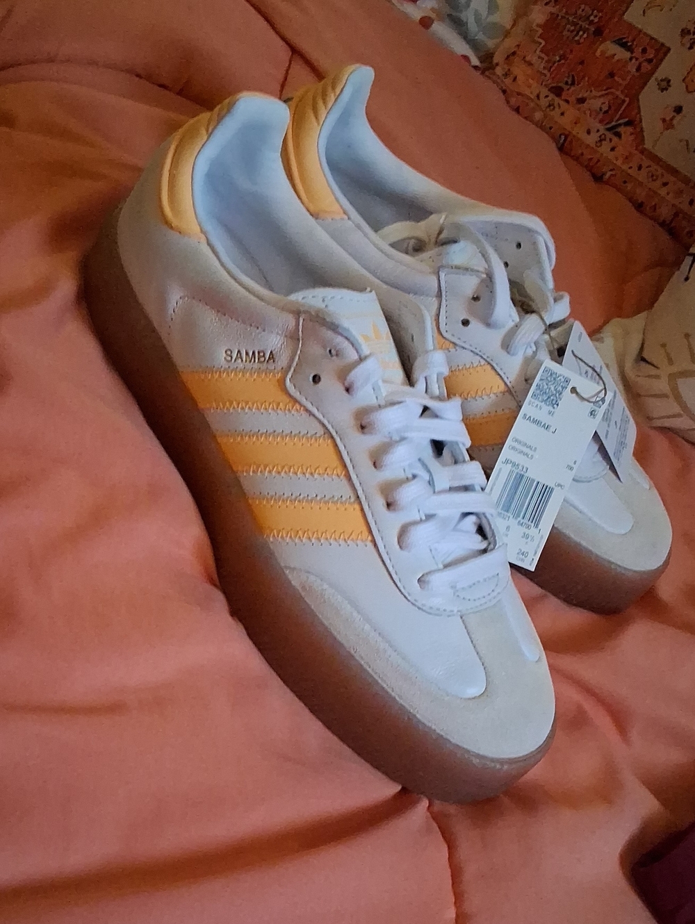 adidas Samba Men's White & Orangeish Yellowish Accent Sneakers